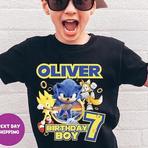 Custom Sonic the Hedgehog Birthday Shirt Personalized for Boys Girls and Family Shirts Sonic Party Shirt Kid Party Tee  Family Birthday Tee