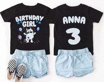 Personalized Blue Birthday Girl Shirt Puppy Girl Birthday Tee Blue is called Custom Toddler tee Two Sided Birthday Gift Cute Puppy Tee