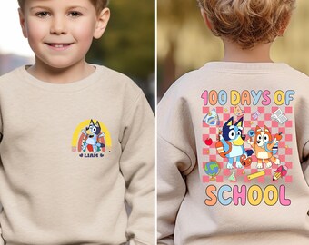 Custom 100 Days of School Sweatshirt Blue dog boy Sweater Blue 100th Day Of School sweater 100th Day Shirt School Shirt blue dog school tee