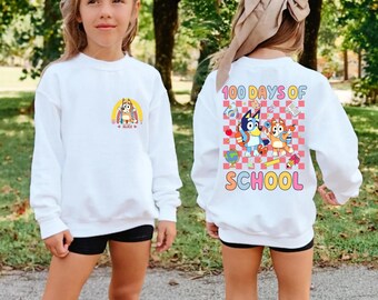 Personalized 100 Days School student Sweatshirt Custom name 100 Days School sweater Teacher gift 100 Days School sweater blue dog 100 Days