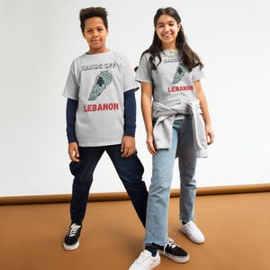Hands off Libanon, Kinder-T-Shirt, Libanon Karte, libanesische Jugend, libanesische Kunst, Klassisch, Baumwolle, Geschenke für Sie, Geschenke für Ihn, grau, Sand