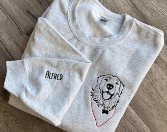 Sudadera con retrato de mascota bordado personalizado: hecho a mano, no con IA.