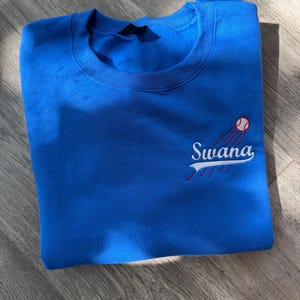 Your Name on a DODGERS EMBROIDERED SWEATSHIRT | Your Name in Baseball Font | Royal Blue Crewneck Sweatshirt | Custom Gift for Baseball Fan!