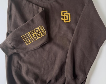 Embroidered Padres Sweatshirt: Brown San Diego Baseball Crewneck