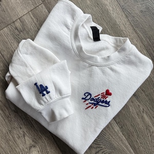 Hand Embroidered Dodgers White Sweatshirt: Baseball Fan Gift