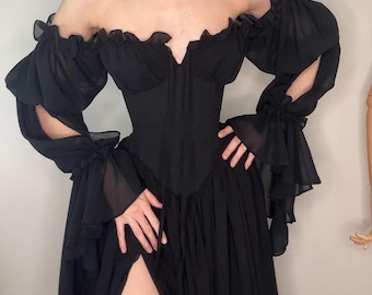 Chiffon dress, corset dress, chiffon corset dress, black dress, night dress, wedding dress, black corset dress, chiffon black dress