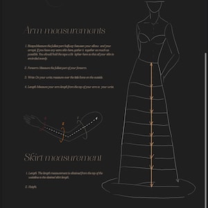 May include: A diagram showing how to measure for a corset. The diagram shows a woman standing with a measuring tape around her waist, bust, and hips. The text on the diagram includes instructions for measuring the bust, waist, hips, and arm length. The text also includes instructions for measuring the length of a skirt.
