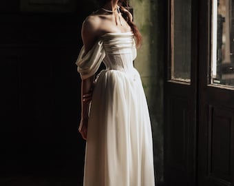 Wedding dress, corset dress, corset, dress, chiffon dress, dress with corset, night dress, lace dress, white dress, tighten corset, tighten