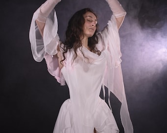 chiffon dress, chiffon corset dress, white dress, white corset dress, wedding corset dress, butterfly dress, princess dress, Sakura dress