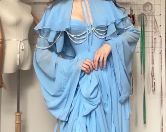 corset dress, corset chiffon dress, chiffon dress, wedding dress, evening dress, custom dress, dress for any measurements, blue dress