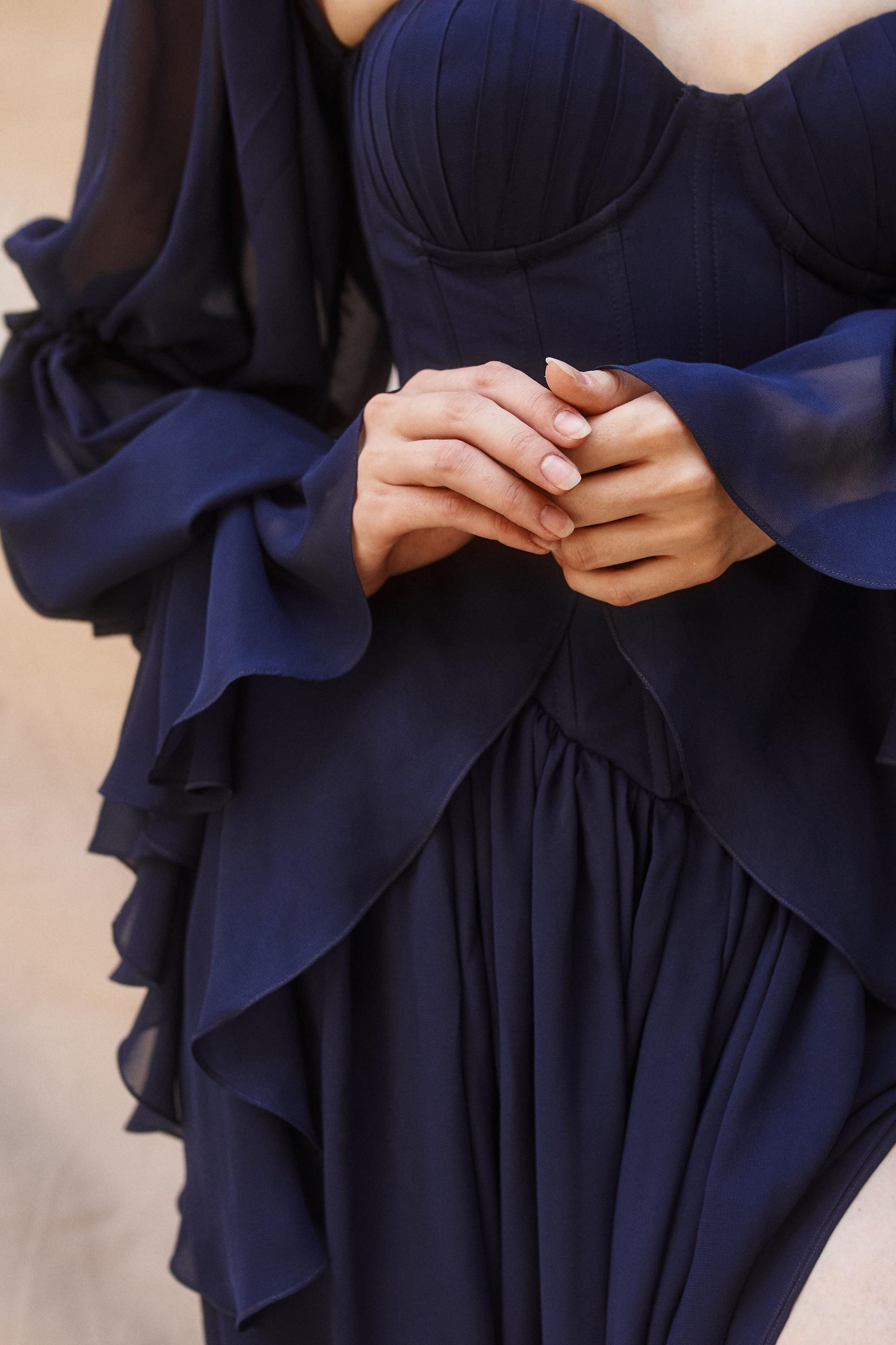 Corset Chiffon Midi Gown