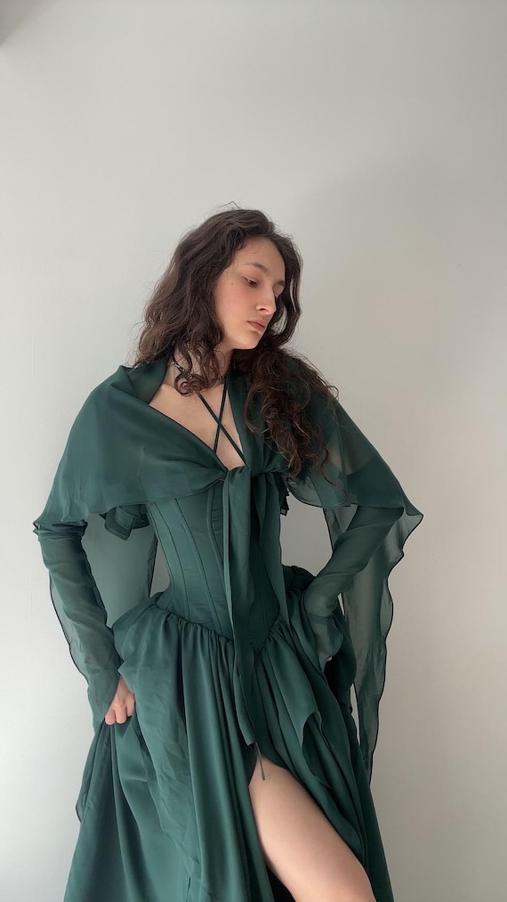 Corset, dress, chiffon dress, wedding dress, night dress, dress with untouchable sleeves, dress transformer, green dress, tighten corset