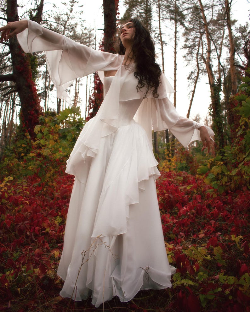 blue and cream dress Women A-line Size:34W L32 Creamy Cucumber Salad with boho lace wedding dress with sleeves
