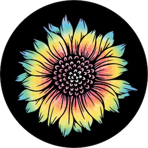 Tie Dye Sunflower - Spare Tire Covers for all make and models. All tire sizes available, Made in USA. Backup camera options available.