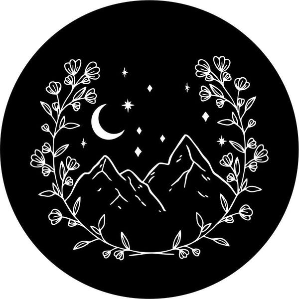Floral Mountain in the Stars: cubiertas para llanta de repuesto para todas las marcas y modelos. Todos los tamaños de llantas disponibles. Fabricadas en EE. UU. Cámara de respaldo disponible