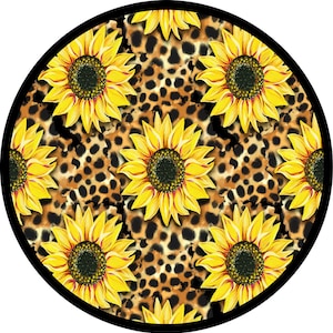Sunflower with Leopard Cheetah - Spare Tire Covers for all make and models. All tire sizes available, Made in USA. Backup camera available