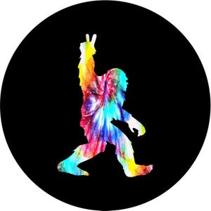 Tie Dye Bigfoot Peace Out - Spare Tire Covers for all make and models. All tire sizes available, Made in USA. Backup camera available