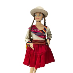 Peru, Bolivia Folk Costume for Girls - With Shoes and Andean Accessories, Sizes 4–L