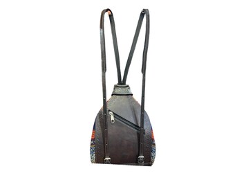 Leather Mini Backpack With Andean Textile – Handmade Travel  display picture 2