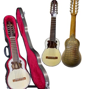 Geschnitzte Armadillo Charango - Naranjillo Holz, Schmetterling Schallloch, Fichtenaufsatz (inklusive Hartschalenkoffer)