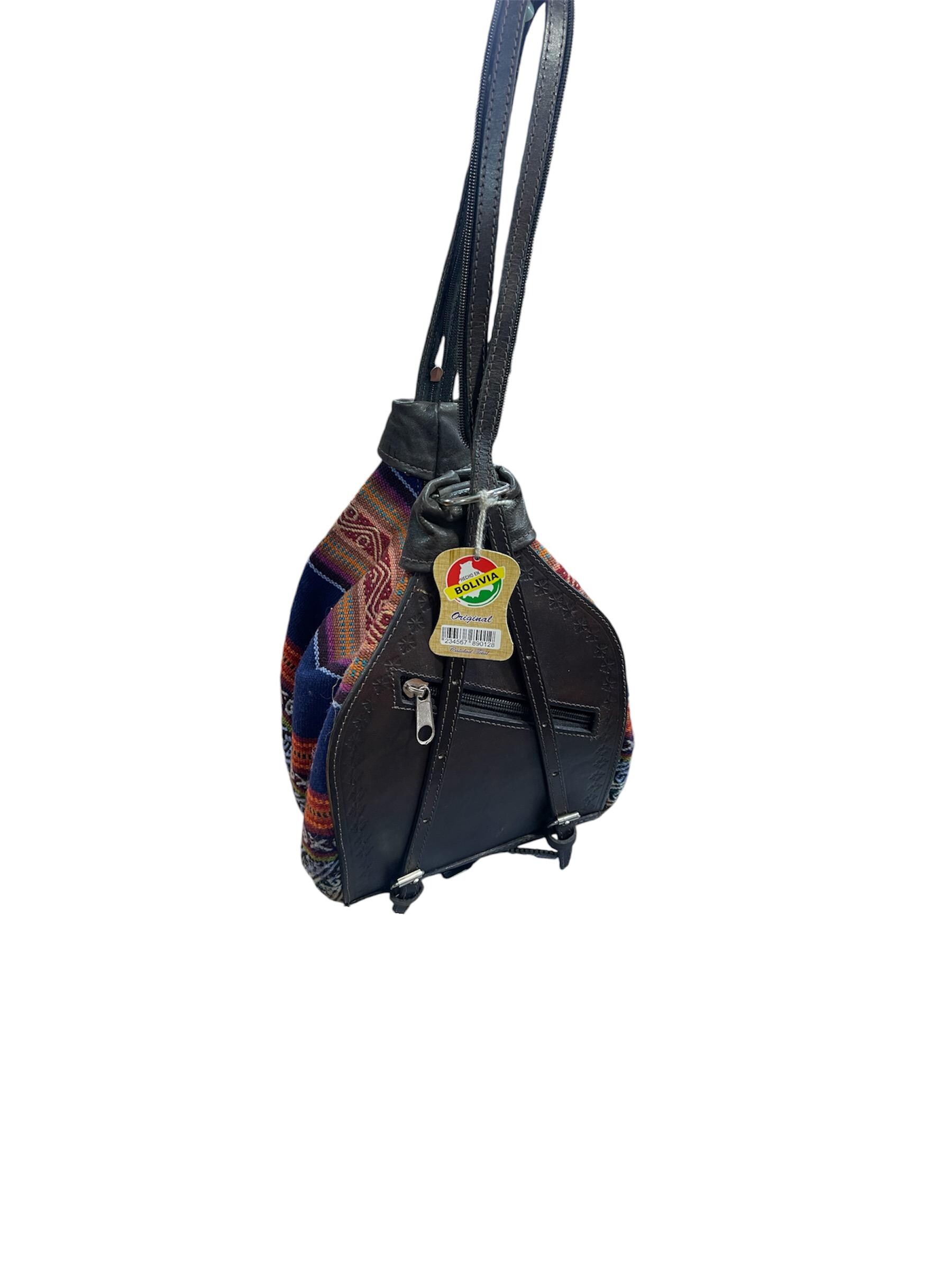 Leather Mini Backpack With Andean Textile – Handmade Travel  display picture 1