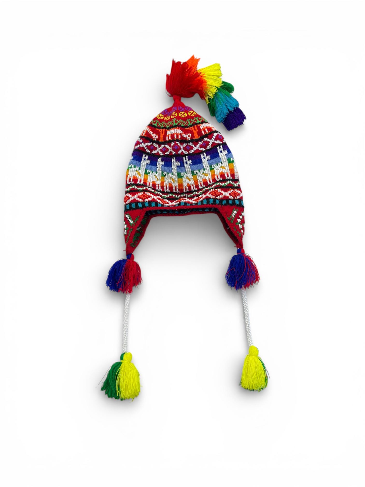 Hat Chullo Andean “Alpaca Road” – Hand-Beaded Beanie with Rainbow Tassels, Gift Beaded Chullo Hat - Etsy main image 2