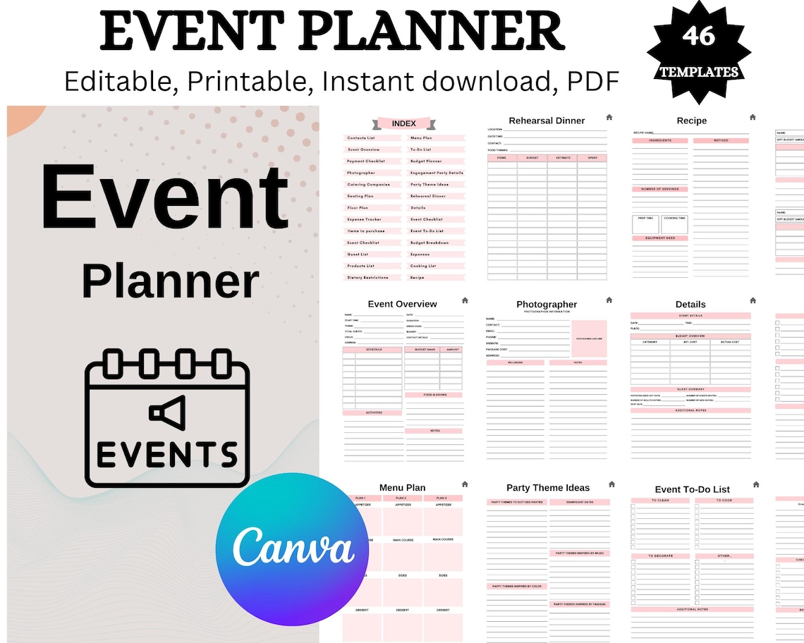 Editable Event Layout Event Planner Template Canva – Editable Contract, Proposal (PDF ...