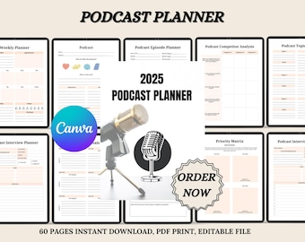 Podcast Planner Template, Canva, Episode Organizer, Content Calendar (Digital Download)