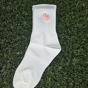 Cute Embroidered Flower Socks  - Unisex Cotton Crew Socks