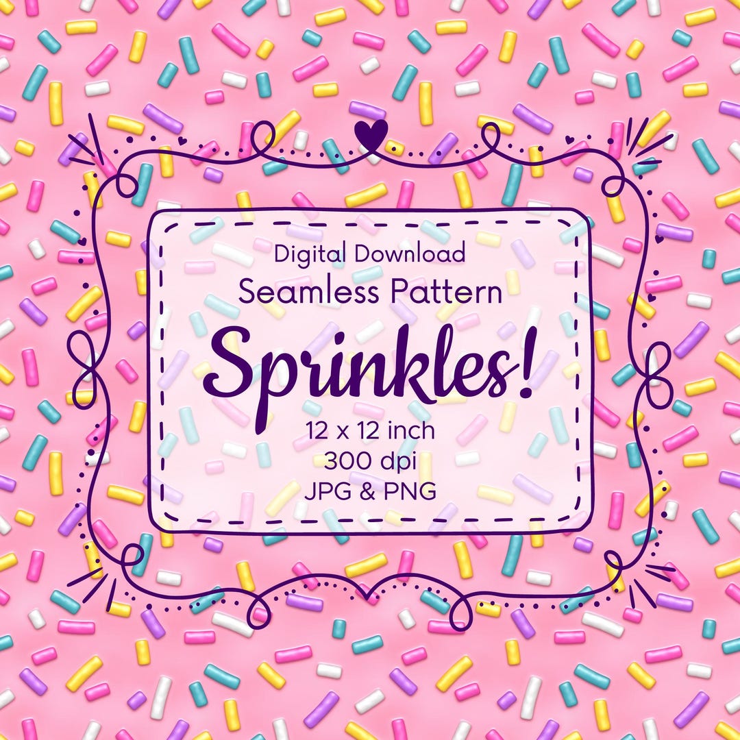 Pink Sprinkles Seamless Pattern, Donut, Cupcake, Birthday Party ...