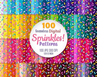 100 Sprinkles Seamless Patterns, Digital Paper, Donut, Cupcake, Birthday Party, Scrapbook, Craft, Colorful Sweet Decorating Prints Download
