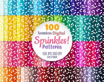 100 Sprinkles Seamless Patterns, Digital Paper, Donut, Cupcake, Birthday Party, Scrapbook, Craft, Colorful Sweet Decorating Prints Download