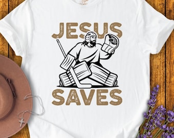 Camiseta "Jesús salva al portero de hockey": un regalo cristiano divertido