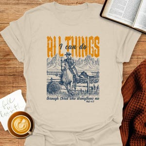 Io posso ogni cosa in Cristo che mi fortifica T-shirt / Filippesi 4:13 T-shirt / Maglietta da cowboy cristiano /