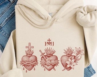 Three Hearts Hoodie | Jesus Mary and Joseph Sweater