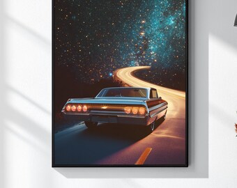 レトロフューチャリスティックなシボレー・インパラのデジタルプリント