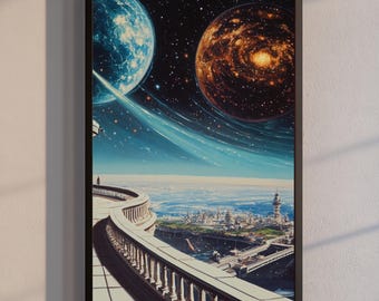 Retro Sci-Fi Space Print | Surreal Galaxy Terrace Wall Art
