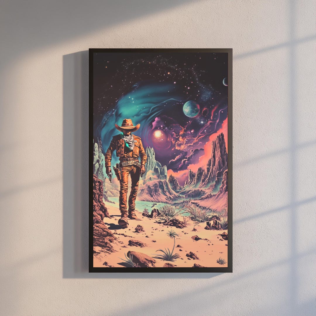 Retro Sci-fi Cowboy Poster | Alien Planet Art Print - Etsy