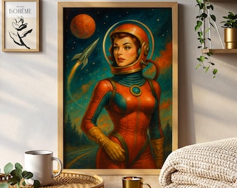 Retro Space Woman Sci Fi Kunstdruck