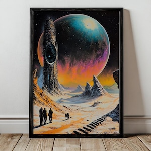 Arte mural retro de ciencia ficción de Pink Floyd / Póster cósmico surrealista inspirado en el tiempo / Paisaje espacial vintage / Impresión de galaxia psicodélica / Decoración psicodélica