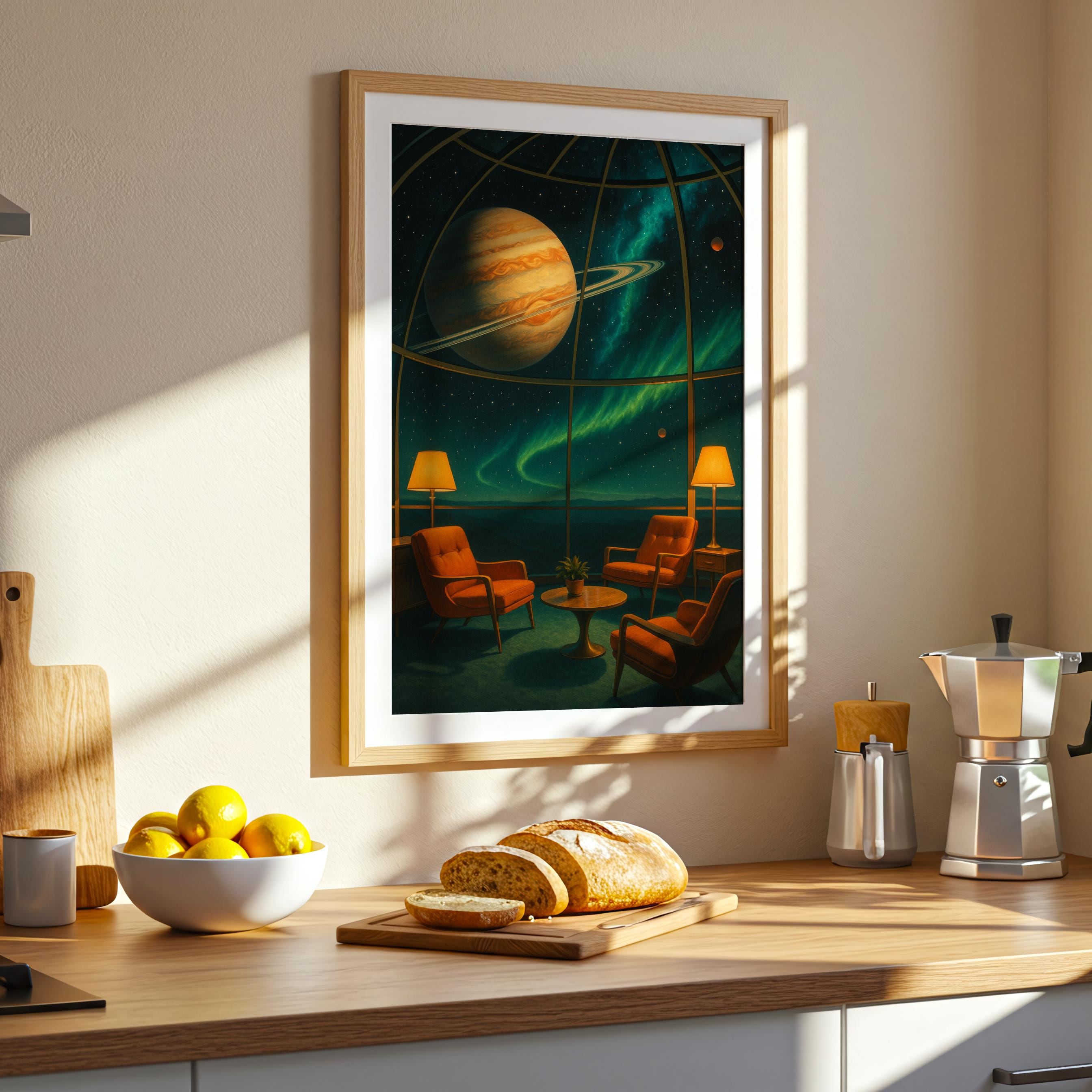 Retro Sci Fi Saturn Landscape Poster | Vintage Space Lounge Mid Century ...
