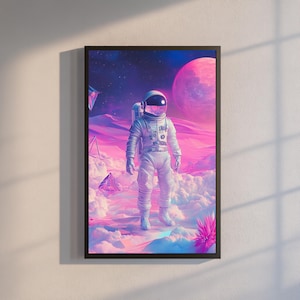 Trippy Astronaut Wall Art | Retro Sci-Fi Space Poster | Vaporwave Alien Planet Print | Surreal Futuristic Decor | Glitch Core Aesthetic