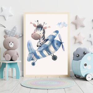 Fliegendes Zebra Wandbild, Gerahmter Zebra Druck, Kinderzimmer Zeichnung Fliegendes Zebra Druck, Baby Geschenk, Safari Tier Poster, Kinderzimmer Spielzimmer