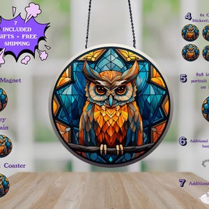Owl Stained Glass Sun Catcher Bird Light Catcher Owl Window Hanging Home Decoration Bird Lover Gift Birdwatching