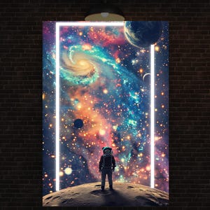 Insegna al neon con astronauta nello spazio, arte LED cosmica, insegna al neon spaziale, insegna al neon a LED con astronauta, astronauta nello spazio, stampa di astronauta, neon galattico