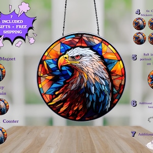 Bald Eagle Stained Glass, Window Hanging Car Ornament, Wildlife Sun Catcher for Home Decor and Nature Lovers
