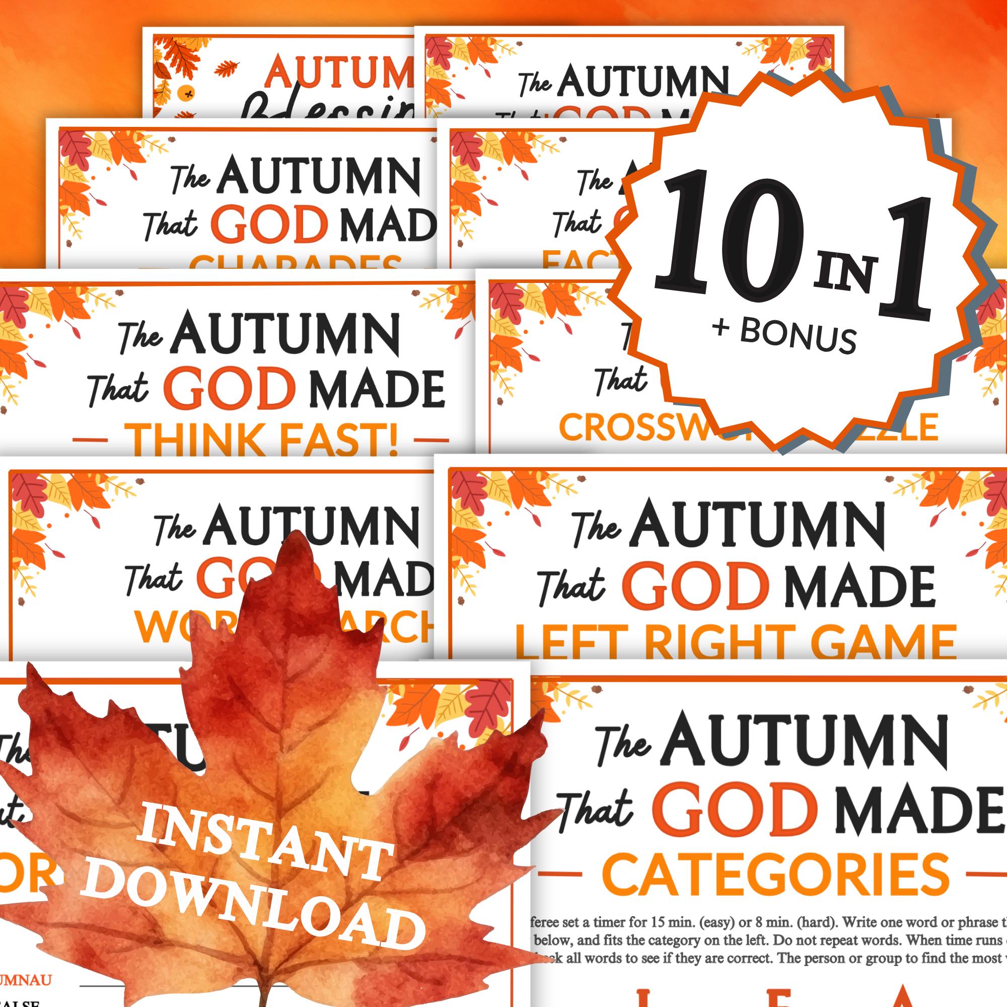 The Autumn That God Made Games 10 BUNDLE | Fall Printable for Church Kids Teens Adults, Sunday School Ministry Family Bible Activities