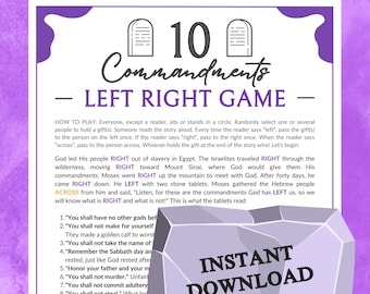 Ten Commandments Left Right Game | Printable For Church Youth Group, Adults, Sunday School, Bible Games Educational Activity For Ministry