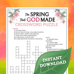 The Spring That God Made Crossword Puzzle | Printable for Church Kids Teens Adults, Sunday School Ministry Family Group Activity
