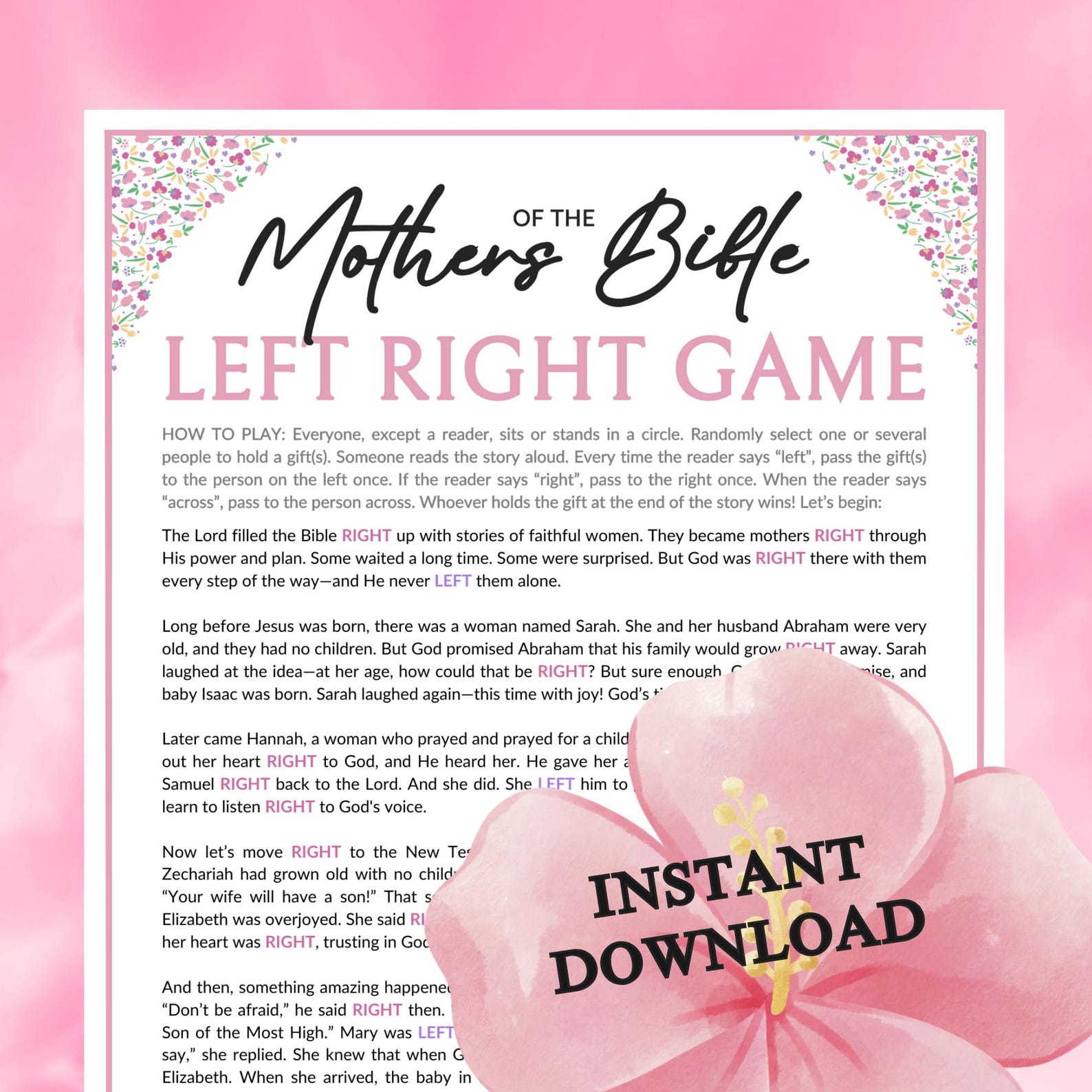 Mothers of the Bible Left Right Game | Moms of Scripture Story ...